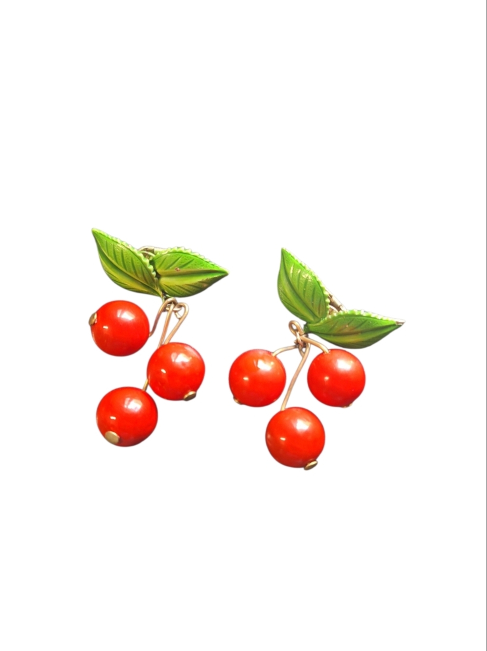Vintage 50's Cherry Earrings Clip On Style Whimsical Sock Hop Soda Shop Style